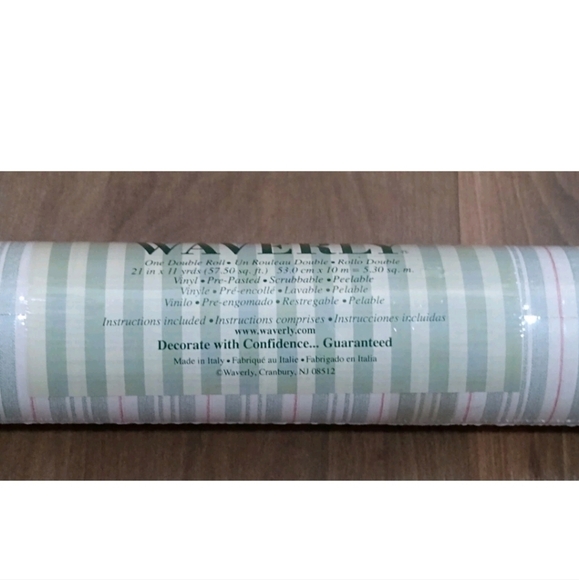 Waverly Cream/Green/Red Stripe Wallpaper Double Roll (1) - Picture 5 of 5